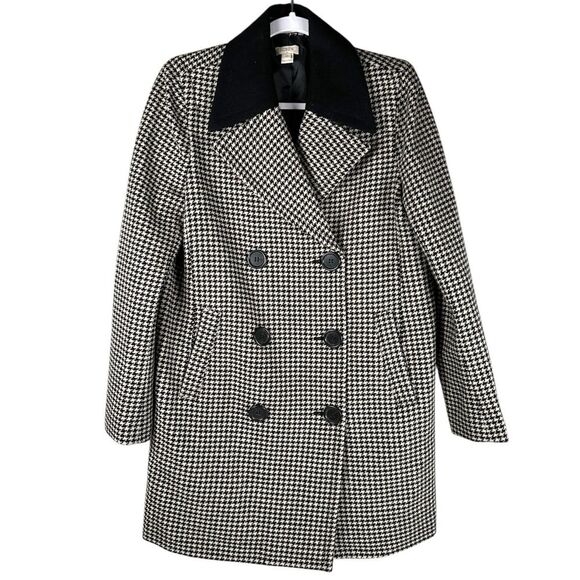 J. Crew Black White Houndstooth Double Breasted Wool Coat Women’s Size 10 - Picture 1 of 7